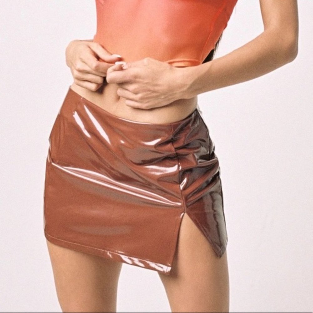 Brown Vinyl Mini Skirt